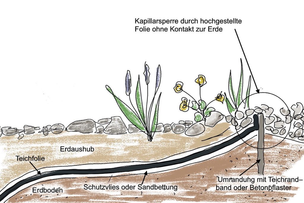 Kapillarsperre im Querschnitt eines Sumpfbeets