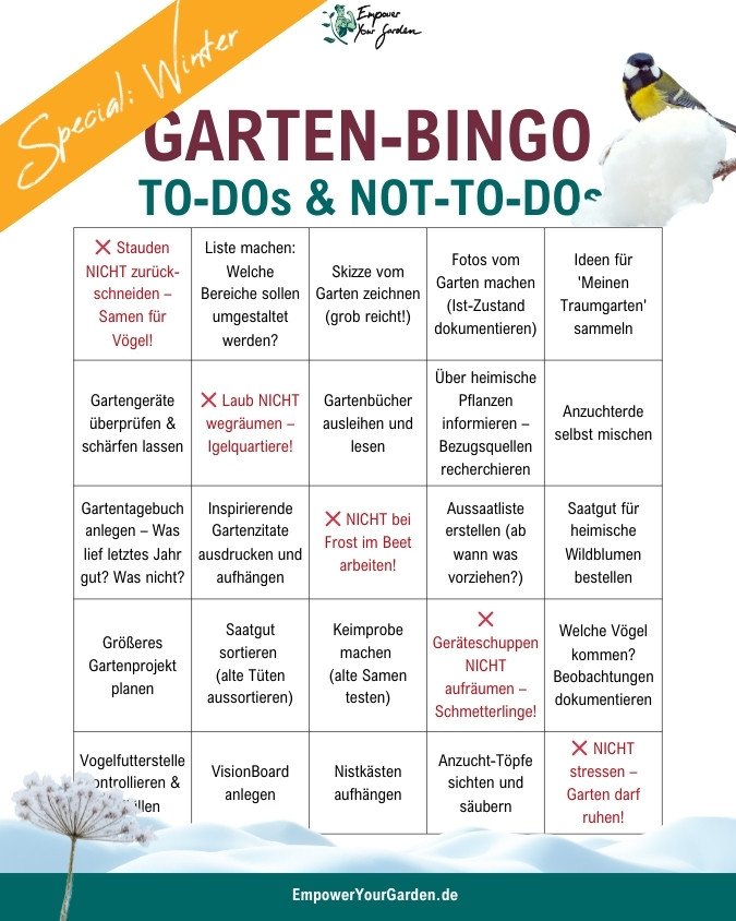 Gartenarbeit Winter Garten Bingo